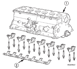 Fig. 3 4.0L Cylinder Block with Main Bearing Caps and Cap Brace