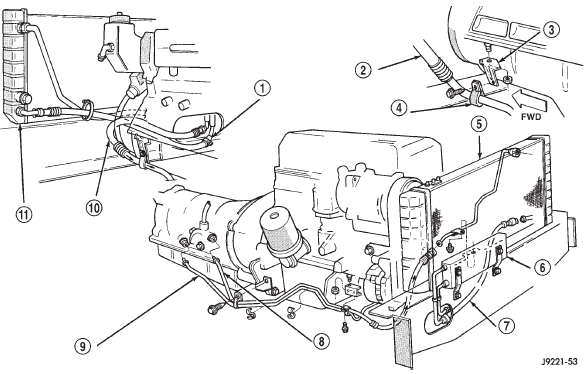 Fig. 36 Auxiliary Cooler Mounting (Left Hand Drive)